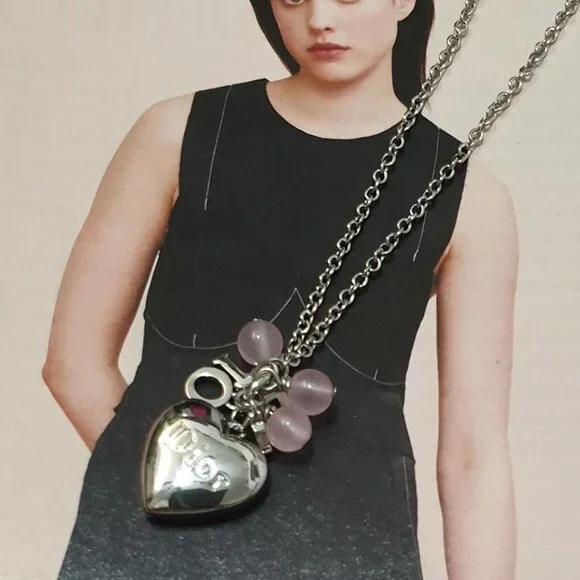 Heart Silver Dior Beaded Necklace Pendant Casual Formal Jewelry Accessory Gift - Picture 3 of 6